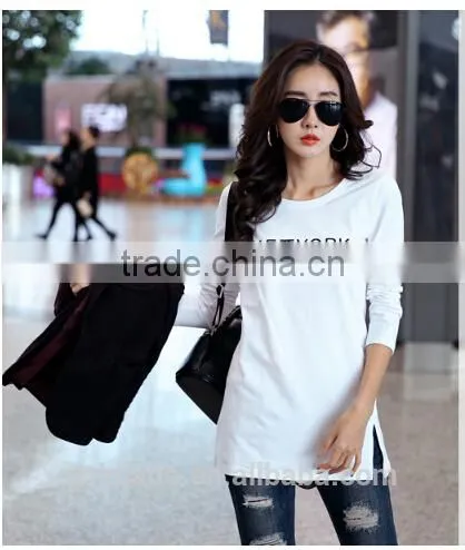 Customized Manufactorying 100% Cotton Long Pattern Long-sleeve T Shirt for Ladies photo-4