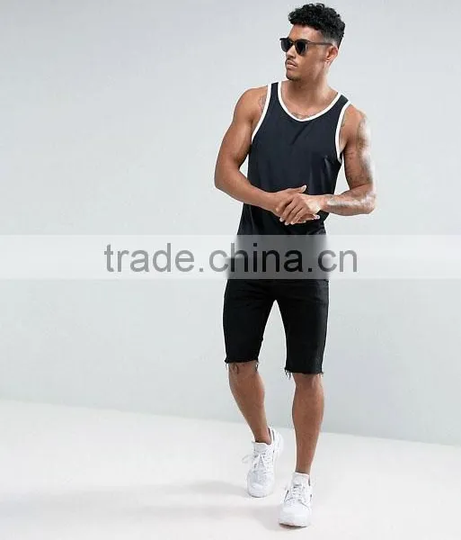 2017 Cheap New Design Custom Manufacture Black Color Gym Wear Comfortable 95% Cotton 5% Spandex Fashion Men's Tank Tops photo-4