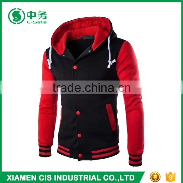 New Fashion American Yellow Sleeves Mens Blank Baseball Varsity Jacket With Hoodie photo-5
