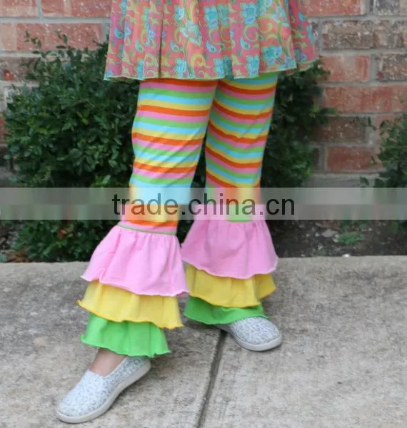 Ruffle Baby Girls Cotton Stripe Pants Kids Leggings Plain Ruffle Pants photo-4