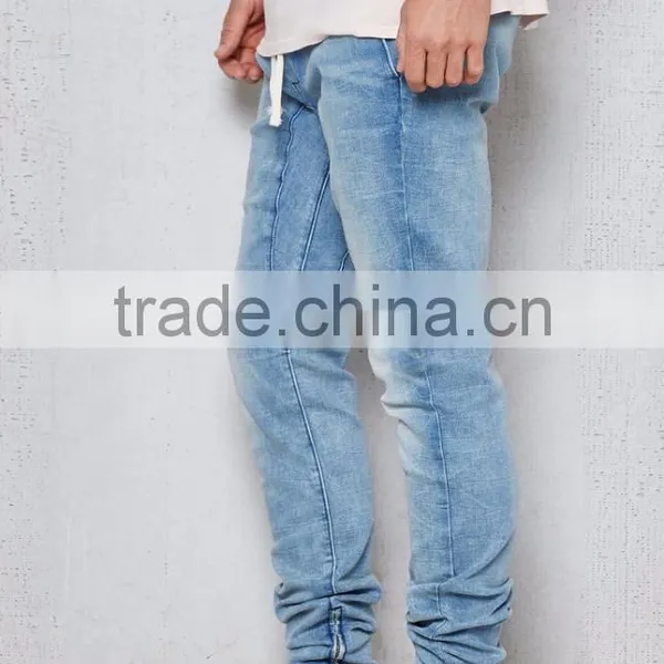 Drop Skinny Indigo Blue Biker Denim Joggers photo-3