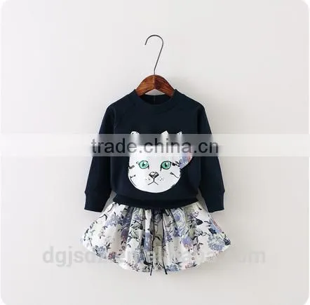 2015 Children's Clothes for Autumn Wear New Korean Girl Bow Kitty Hoodie + Little Skirt Suits Boy Suit Wholesale photo-2
