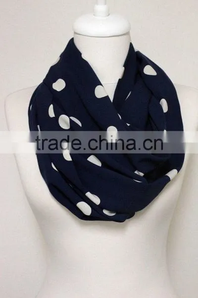White on Navy Blue Polka Infinity Scarf, Circle Scarf, Loop Scarf, Scarves, Spring - Fall - Winter Fashion photo-2
