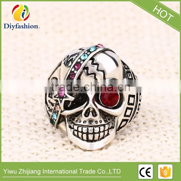 Fashion Punk Skull Rings Classic Vintage Jewelry Stainless Steel Cool Star Shape Red Crystal Ring photo-4