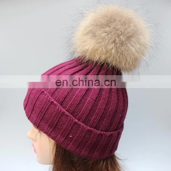 Popular Women Men Beanie Hats Fur Poms Hats Fur Bobble Hats Wholesale Pom Poms Hats With Genuine Fur Ball photo-3