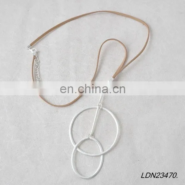 Silver Plated Pendant Necklace Brown Leather Necklace photo-2