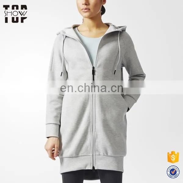 Custom Hoodies Made in China Grey Long Hoodie With Zip Raglan Sleeves Hoodies Oem