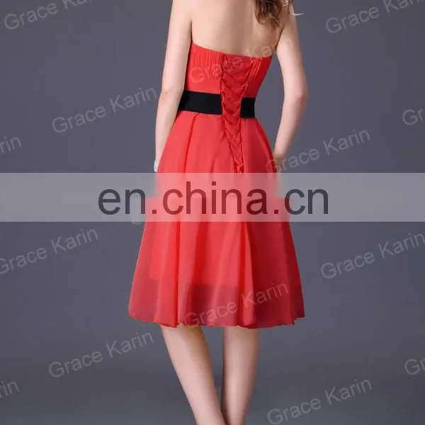 Grace Karin Strapless Knee Length Chiffon Bridesmaid Dress CL4096 photo-5