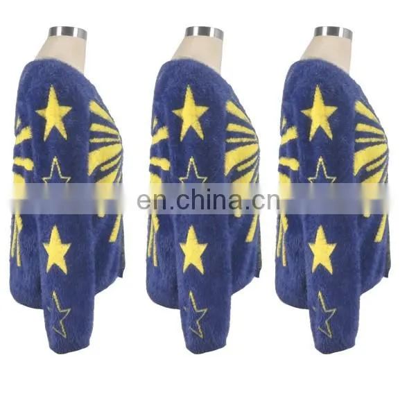 2016 New Spring Star Printed Cardigan For Women Feather Yard Knit Fabric photo-3