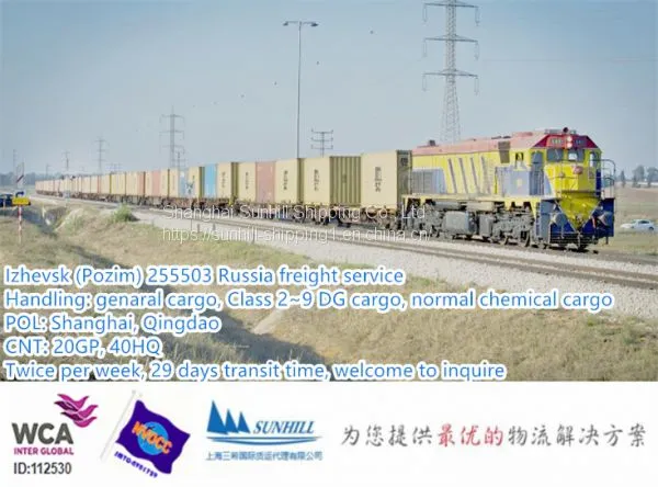 Shanghai to Pozim 255503 Izhevsk Container Freight of Dangerous Cargo Sea Rail Freight