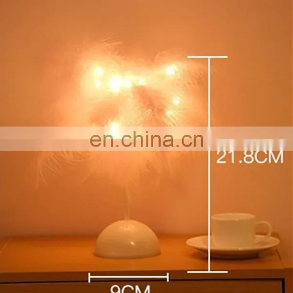 New Arrival Modern Luxury LED Feather Table Lamp Pink White Feather Lamp Battery For Bedroom Room Decoration photo-5
