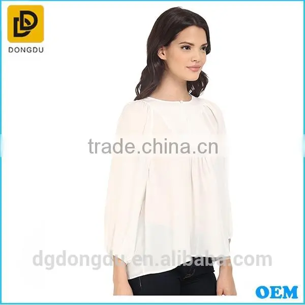 2016 Custom Latest Design White Casual Summer Blouse for Women photo-2