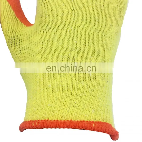 Cheap Type 10G 2Yarn Yellow Polycotton Liner Orange Latex Crinkle Coated Safety Gloves for Construction photo-5