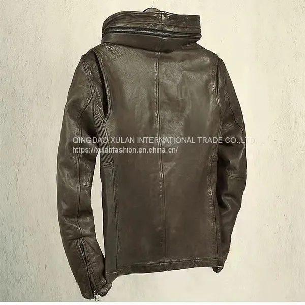 NEW FASHION 2022AW MEN'GENUINE LEATHER WASHED LAMBSKIN LEATHER JACKET photo-4