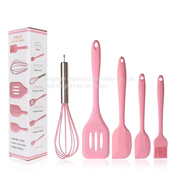 Home and Kitchen Accessories 5Pcs Heat Resistant Food Silicone Kitchen Utensils Cooking Spatula Set photo-5