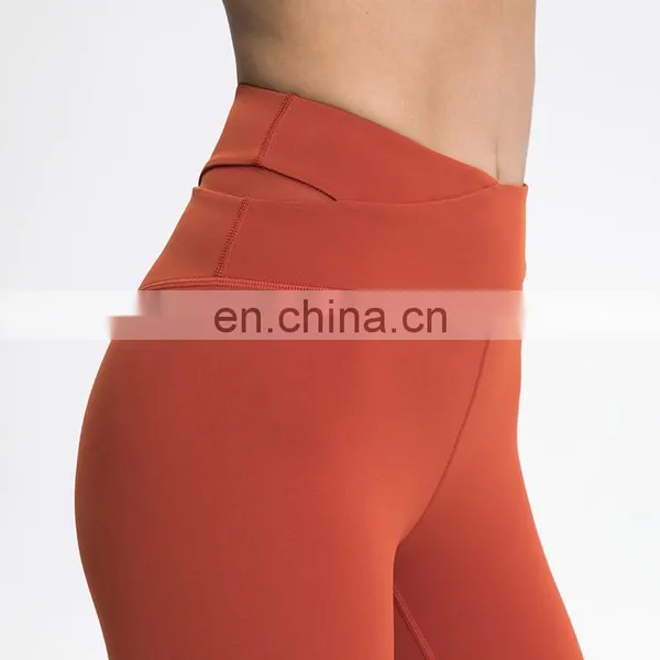 New Arrivals High Waisted Workout Gym Fitness Yoga Leggings Pants With Pockets Cross Waist and Spliced Mesh Design for Women photo-4