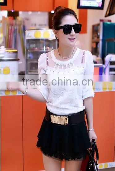 2015 Women's T-shirt With Long Sleeves Gauze Splicing Thin Render Unlined Upper Garment to Bigger Sizes Lace Hollow Out photo-4