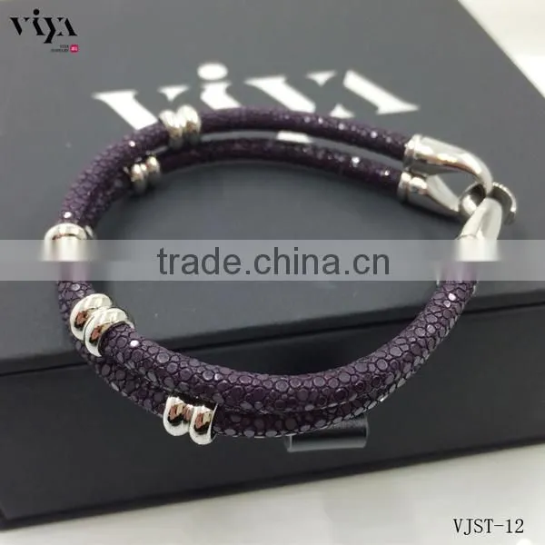 2016 Latest FashionJewelry Black Stingray Leather Cord,Genuine Stingray Bracelet With Stainless Steel Jewelry photo-2