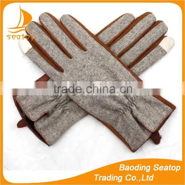 Women and Ladies Sheep Suede and Houndstooth Fabric Touch Screen Gloves photo-2