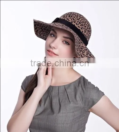 Wool Felt Wide Brim Leopard Print Hat Manmake Handmade Trim