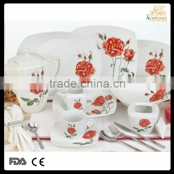 China Wholesale Latest Dress Designs47 Pcs Decal Porcelain Dinnerware Set photo-6