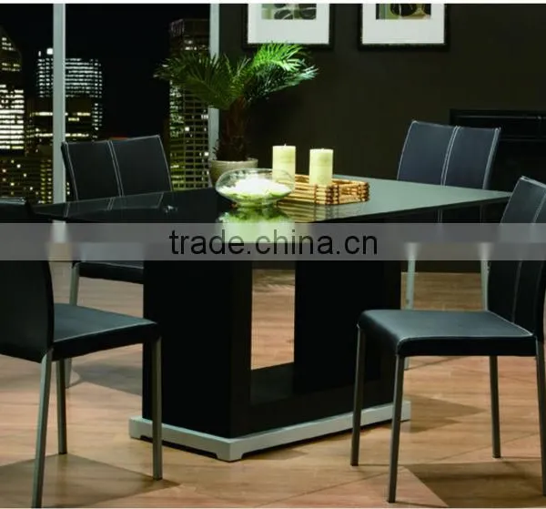 U type MDF base tempered glass dining table