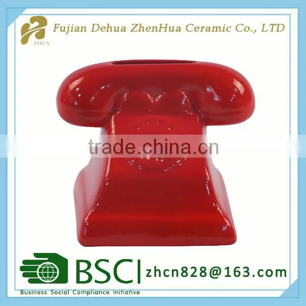 Red Telephone Decoration Home for Ceramic Coin Bank photo-2