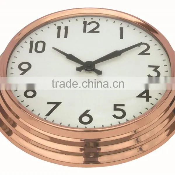 Large Retro Rose Gold Round Shaped Metal Mounted Wall Clock photo-2