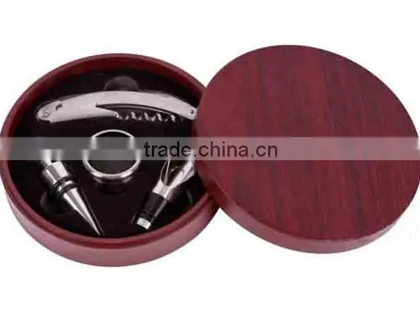 High Quality 4 in 1 Wine Set With Round Wooden Box as a Gift photo-2