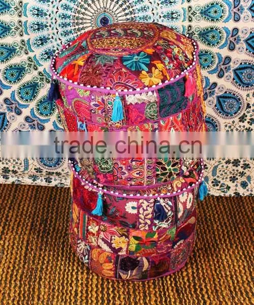 Indian Pouf Ari Patchwork Cottom Ottoman Cover Bean Bag Chair Ethnic Seating Cushion Room Decor Idea Bohemian Poof Pouffe photo-4