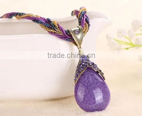 New Fashion Women Long Bib Crystal Pendant Vintage Statement Necklace Jewelry photo-6