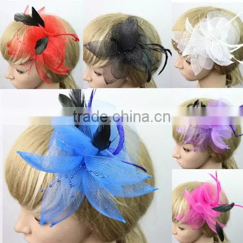 Delicate Wedding Fascinator Veil Feather Hard Yarn Headband Hats Women Brides Hair Accessories Bulk