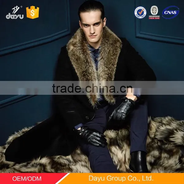 Luxury and Big Raccoon Fur Collar 100% Woolen Jacket Super-long Black Cashmere Woolen Jacket photo-3