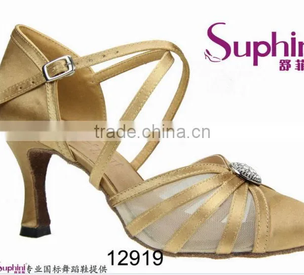 Suphini Satin Mesh Fashon Closed Toe Pump Ballroom Dance Shoes photo-2