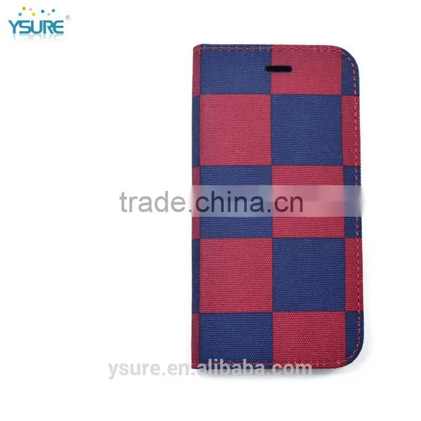 RedBlue Chess Pattern Fabric Book Style Leather Phone Case For OnePlus One With PVC ID and Credit Card Slots photo-2