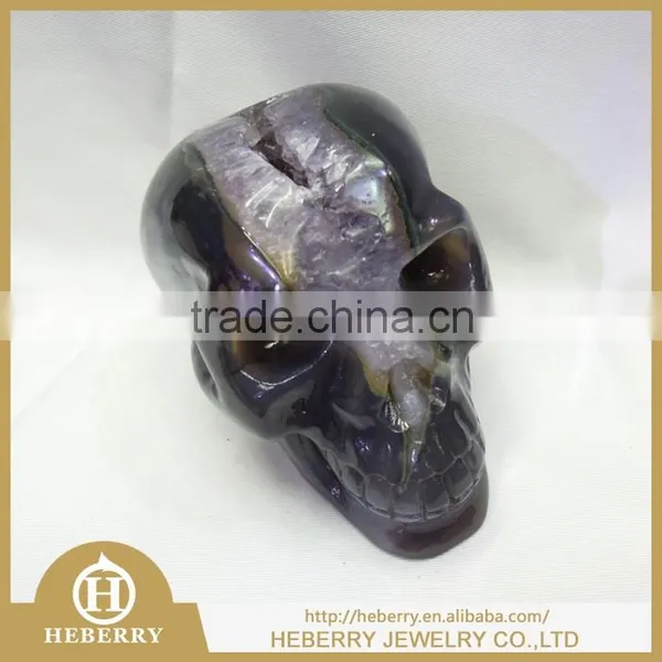 Tibetan Agate Geode Carved Crystal Skull/Gemstone Crystal Skull Healing