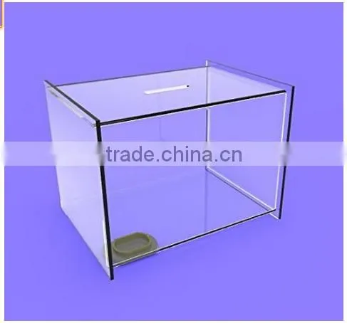 Fixture Displays Box, Clear Ghost Acrylic Donation Fundraising 7x5.5"x5.5"