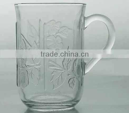 Embossed Flower Logo Glass Mug Transparent Glass Mug Cheap Glass Mug photo-6
