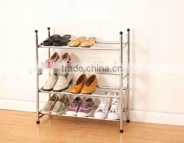 Living Room Furniture Stackable 4 Tier Stainless Steel Metal Shoe Rack photo-3