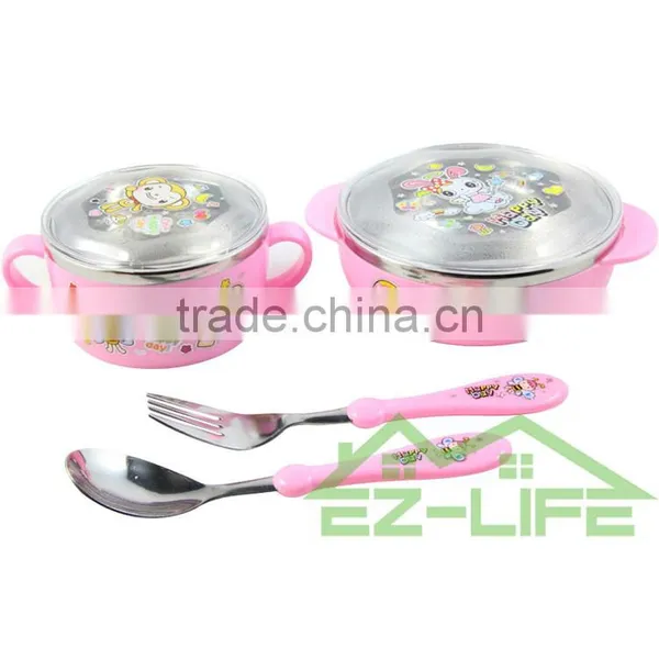 Shockproof Stainless Steel Baby Feeding Bowls Soup Bowl Spoon and Fork Baby Tableware Set photo-3