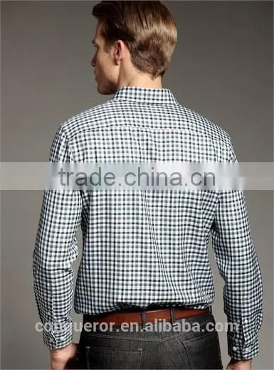 New Design Small Checked Blends Cotton Men Shirt SL0071 photo-2