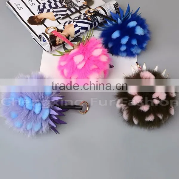 CX-R-47 New Design Promotional Fur Ball Car Keychain Fox Fur Pompons photo-4