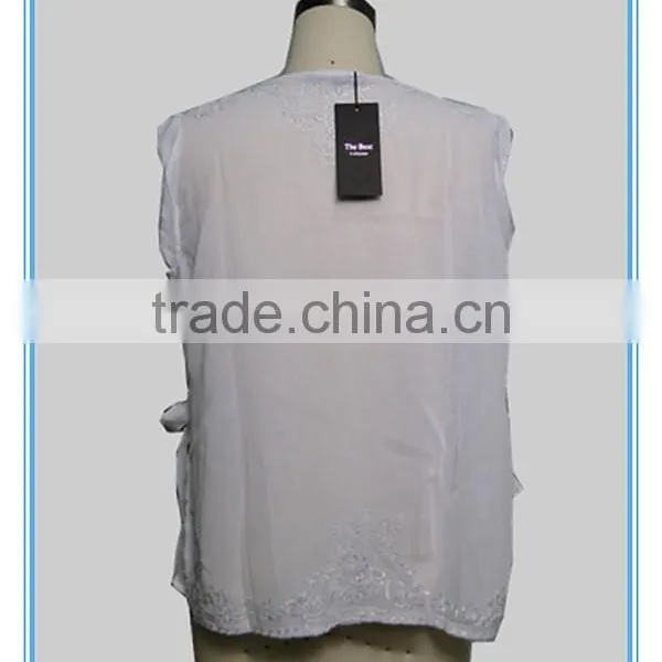 White Chiffon Embroidery Design Casual Blouse For Fat Woman Clothing photo-3
