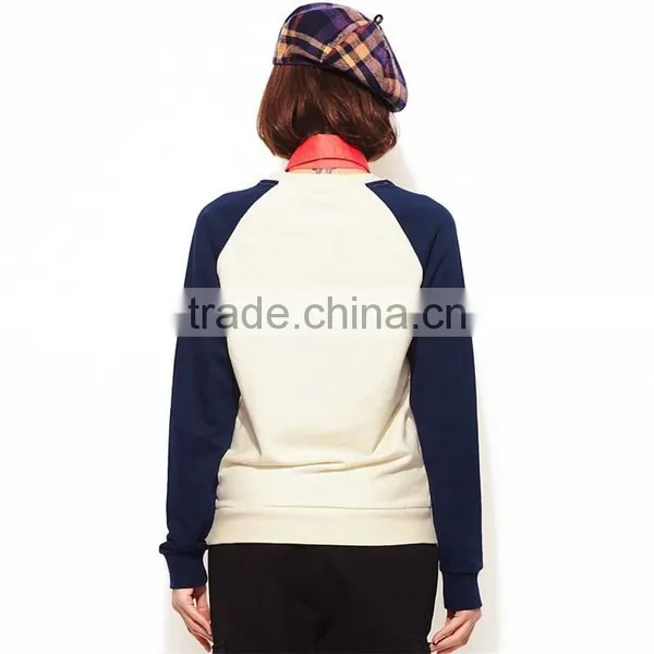 Black and White Raglan Blank Pullover Sweatshirt Top Stitch Sweatshirts photo-3