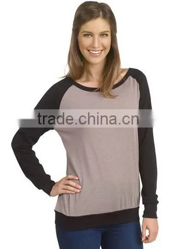 Factory Direct Wholesale Women's Cotton Poly Contrast Raglan Long Sleeve Pullover photo-2