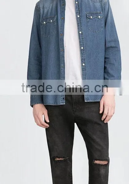 Denim Shirt, Men's Short Sleeve Shirts photo-2