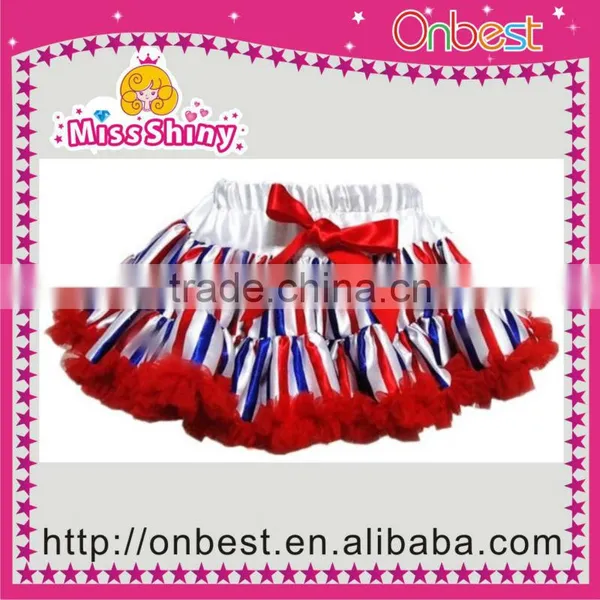Flag Red White and Bule Pettiskirt With Bows for Girls