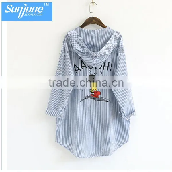 Wholesale Womens 100% Cotton Soild Oxford Print Blouse With Hood photo-6