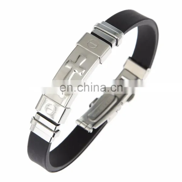 Fashion Silicone Stainless Steel Cross Bracelet for Man Custom photo-3