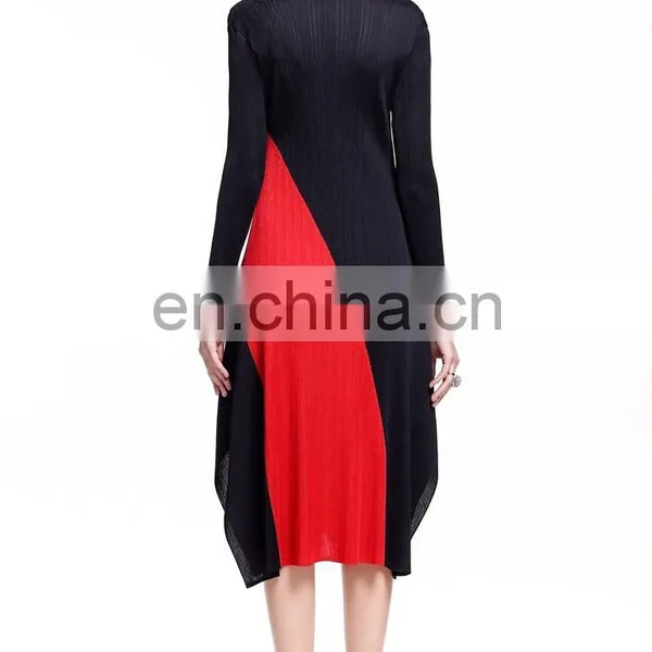 China Manufacter Round Neck Slim Pleat Dress Women Daily Wear Irregular Hem Dress photo-5